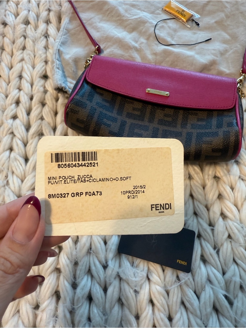 Authentic FENDI Zucca Mini Pouch - Pink Trim - like new with tags &original box